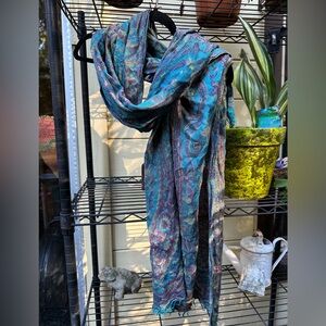 Colorful Pashmina Paisley Teal Scarf Extra Large Vibrant Tapestry Style